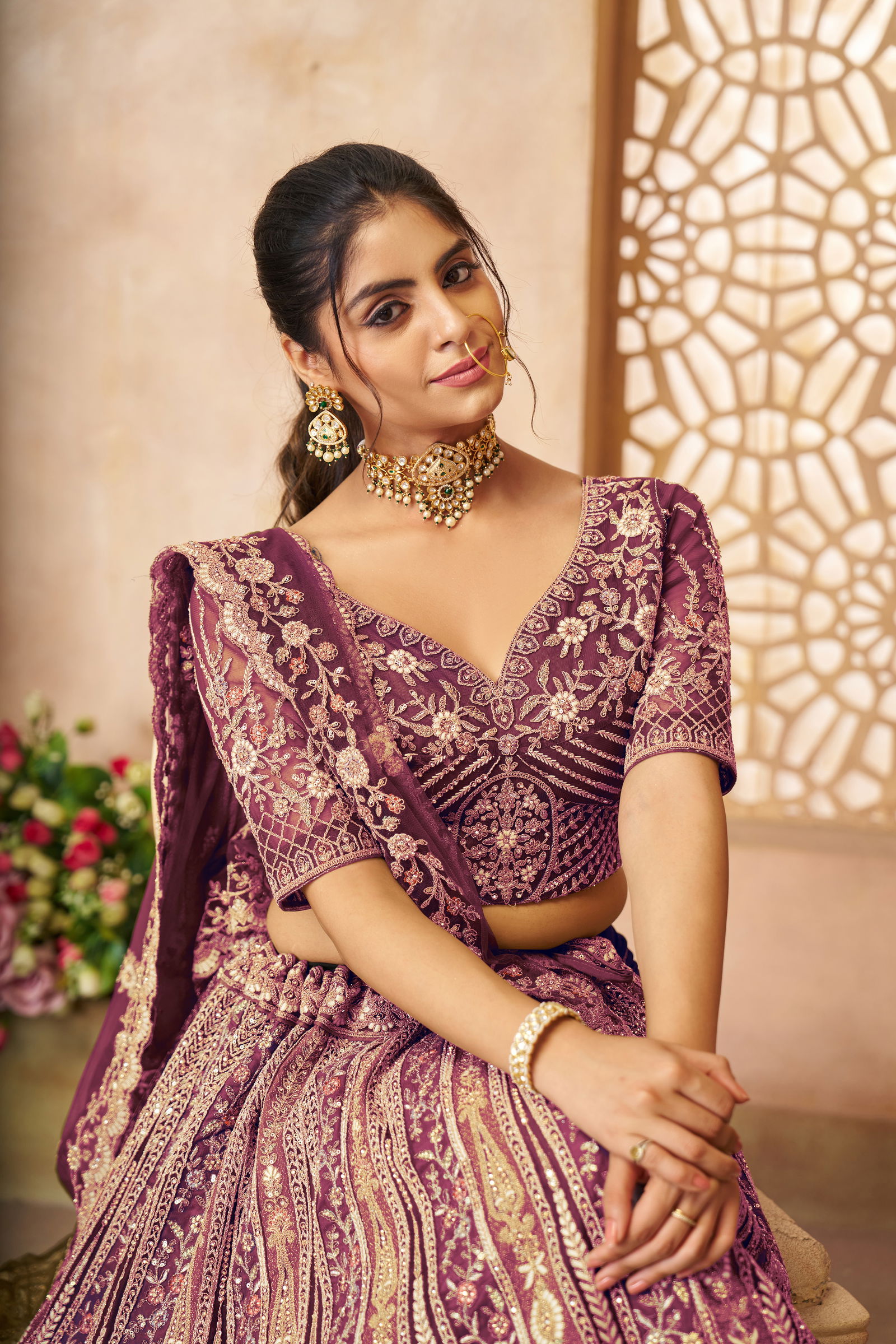 Kf 04 Dark Purple Soft Net Gorgeous Bridal Lehenga Wholesale Clothing Distributors In India